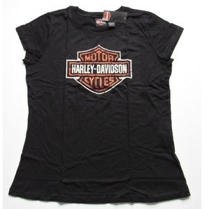 Harley-Davidson Black/Orange/White Glitter Tee
